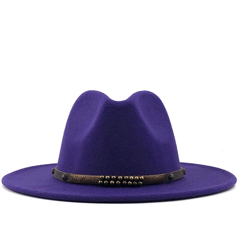 Cappello Fedora Vintage A Tesa Larga In Feltro Di Lana Con Cintura In Pelle Borchiata Stile Britannico Per Uomo Donna