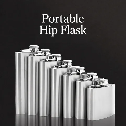 304 Stainless Steel Hip Flask Portable Pocket Size Leakproof Brushed Silver Wine Bottle For Outdoor Camping Travel