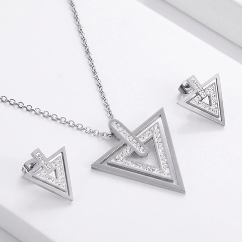 Collar Con Colgante Y Pendientes De Triángulo Geométrico De Acero Inoxidable Y Circón Joyas De Moda Minimalista Para Mujeres