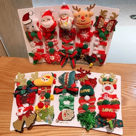 Pinces À Cheveux De Noël Peluche Tissu Père Noël Renne Bonhomme De Neige Arbre Nœuds Mignon Festif Enfants Filles Accessoires