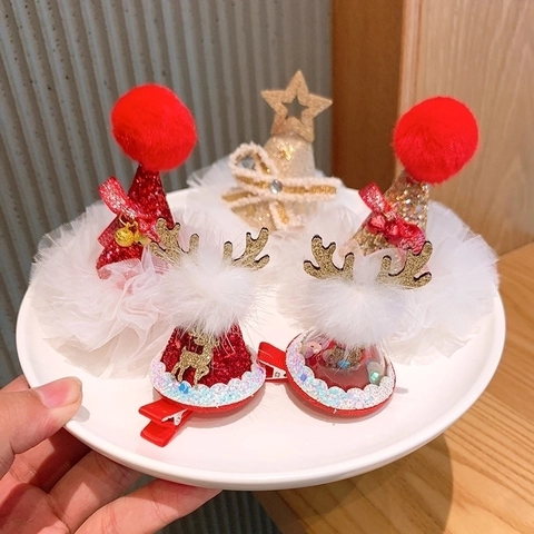 Mollette Per Capelli Di Natale Corna Di Renna Glitter Rete Pompon Fermagli Per Capelli Da Festa Festiva Per Ragazze Bambini