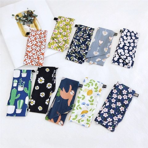 Foulard Donna Cotone Fascia Capelli Moda Lunga Stampa Fiori Animali Versatile Nastro Borsa Polso