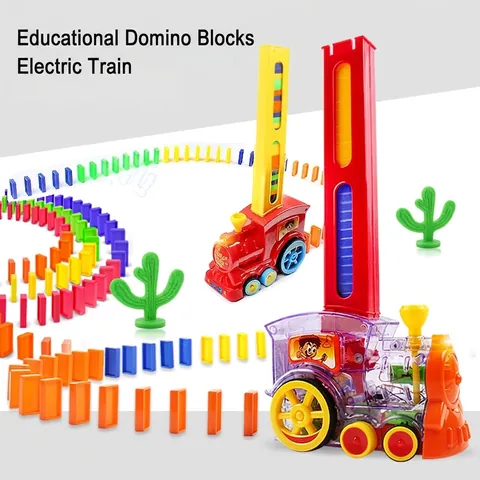 Elektrische Automatische Domino Trein Speelgoed Plastic Bouwstenen Legvoertuig Puzzel Educatief Spel Kinderen Peuters