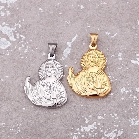 Pendentif Sacré Cœur De Jésus Collier Acier Inoxydable Plaqué Or 18K Bijoux Religieux Pour Hommes Femmes