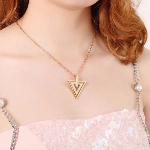 Collana E Orecchini In Acciaio Inossidabile A Doppio Triangolo Geometrico Con Strass Incastonati Accessorio Da Donna Elegante