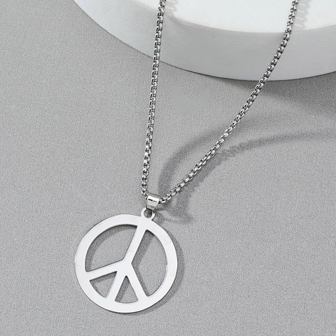 Collana Con Pendente Segno Della Pace Acciaio Inossidabile Tondo Cavo Hip Hop Gioielli Di Moda Per Uomo Donna