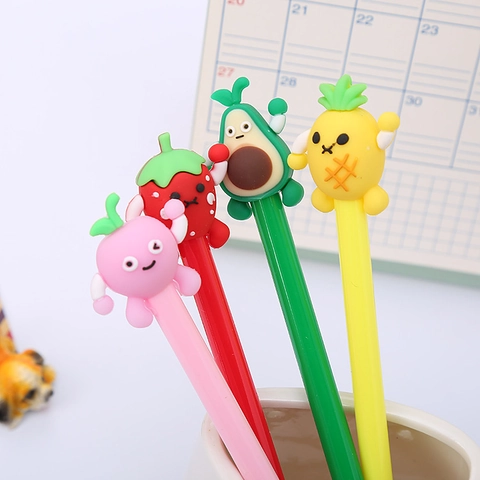 Cute Cartoon Fruit Gel Pens With Silicone Head Plastic Barrel Black Ink Smooth Writing For Students Office Stationery