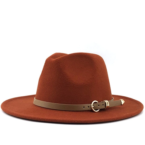 Cappello Fedora Retrò A Tesa Larga In Feltro Di Lana Con Cintura In Pelle Fibbia In Metallo Elegante Stile Jazz Britannico Unisex