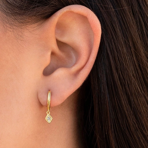 Mode Rhombus Kupfer Creolen Für Damen Geometrische Strass Anhänger Ohrringe Mit Silber Stift Einfacher Trendiger Schmuck