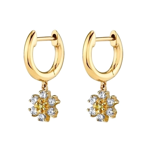 Orecchini a Cerchio con Pendente a Fiore in Argento Sterling S925 per Donna Eleganti Orecchini a Fiore in Rame con Strass Placcati Oro Argento