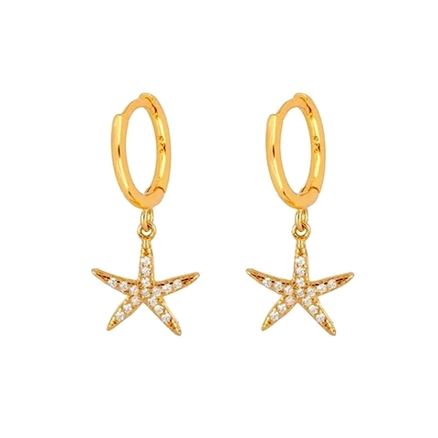 S925 Sterling Silber Stift Kupfer Zirkonia Seestern Ohrringe Damen Mode Schmuck Inselstil Gold Silber Ohrhänger