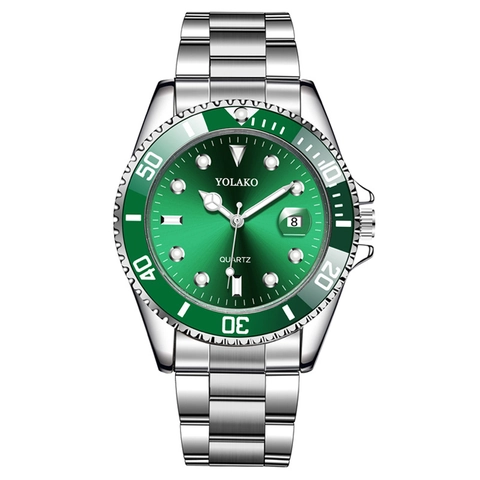Men Quartz Watch Stainless Steel Strap Sunray Dial Calendar Date Rotating Bezel Business Fashion Luxury Diver Style Watch