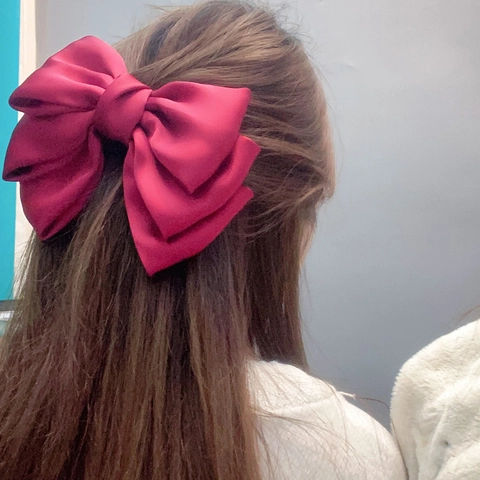 Übergroße Satin Schleife Haarklammer Französisch Retro Mehrlagig Stoff Feder Ente Schnabel Haarschmuck Für Damen