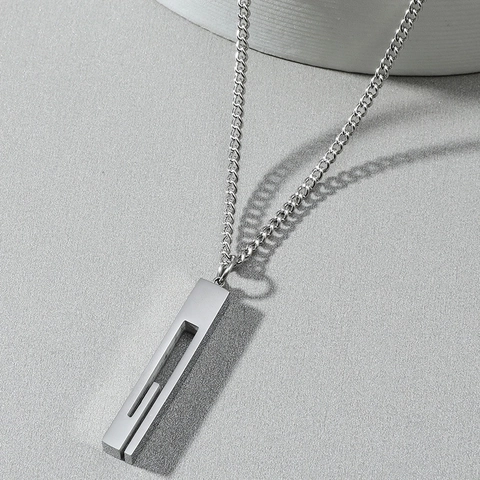 Collar De Acero Inoxidable Minimalista Con Colgante De Pilar Rectangular Hueco Joyas Geométricas Para Hombres Mujeres