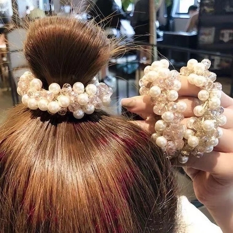 Élastiques À Cheveux Perlés Faits À Main Pour Femmes Cristal Résine Künstliche Perles Faux Artificial Pearl Élastique Style Coréen