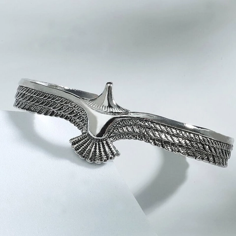 Brazalete Abierto de Aleación de Águila Retro Diseño de Pluma Plata Antigua Brazalete de Puño Ajustable Joyería Punk Gótica Unisex