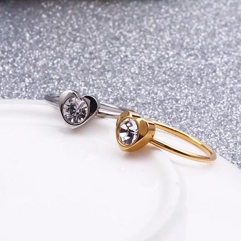 Heart Shaped Zircon Ring 316L Stainless Steel Simple Elegant Minimalist Polished Jewelry For Women