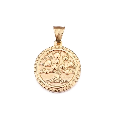 Tree Of Life Runder Anhänger Halskette Edelstahl 18K Vergoldet Geprägtes Relief Modeschmuck Für Damen Herren