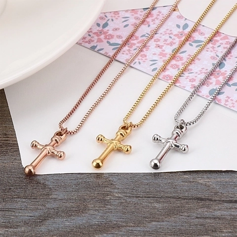 Collar Cruz Acero Inoxidable Pulido Religioso Minimalista Joyería Regalo Para Mujeres Hombres Cadena De Caja