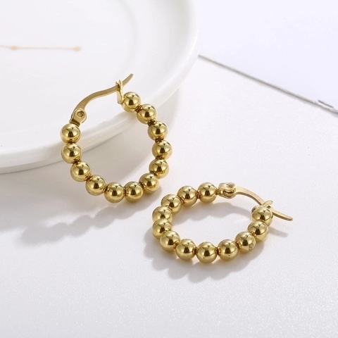 Pendientes De Aro Con Cuentas De Acero Inoxidable Para Mujer Minimalistas Forma U Joyería De Moda