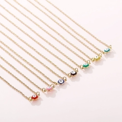 Evil Eye Anhänger Halskette Edelstahl Vergoldet Emaille Rund Glücksamulett Schutz Mode Schmuck Für Damen