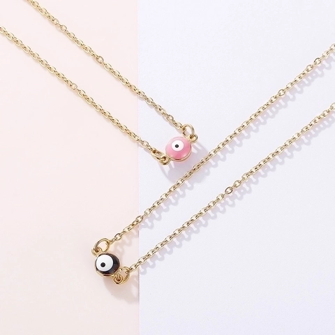 Evil Eye Anhänger Halskette Edelstahl Vergoldet Emaille Rund Glücksamulett Schutz Mode Schmuck Für Damen