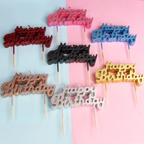Happy Birthday Letter Candles Paraffin Wax Script Design Birthday Party Cake Decoration Metallic Color