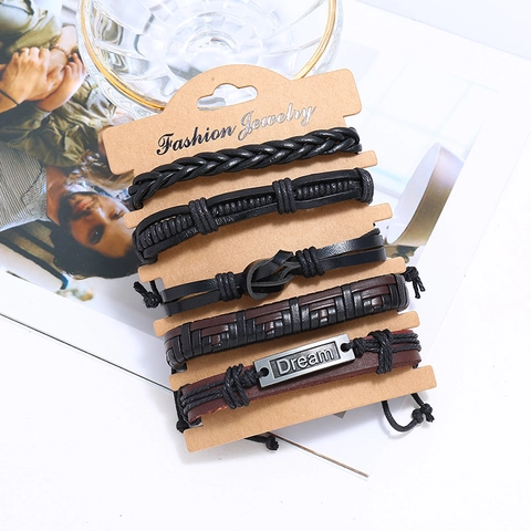Herren Geflochtene Lederarmbänder Retro Mehrlagig Rindsleder PU Legierung Dream Metallplatte Verstellbar Casual Punk Schmuck