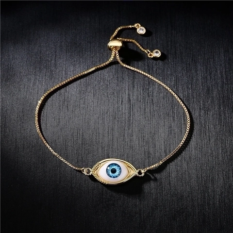Evil Eye Armband Kupfer Zirkon Goldton Verstellbar Schiebeverschluss Schmuck Für Damen