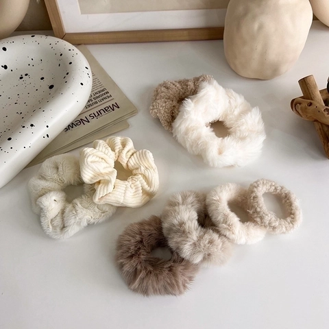 Elastico Per Capelli In Peluche Pelliccia Sintetica Maglia Velluto A Coste Morbido Caldo Autunno Inverno Accessori Donna Stile Coreano