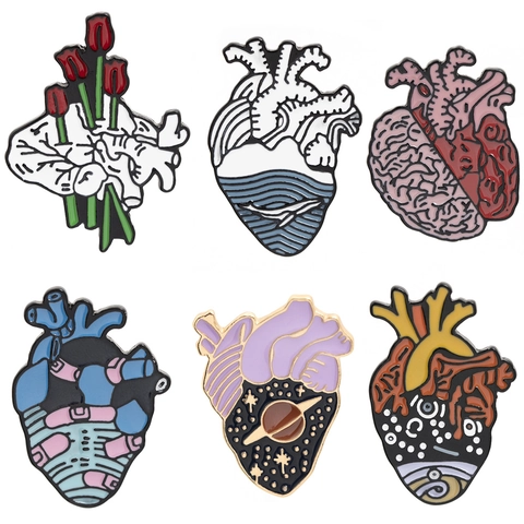 Creatieve Anatomische Hart Emaille Spelden Legering Artistiek Hersenen Tulp Sterrenhemel Golf Revers Badges Voor Kleding Tassen Accessoires