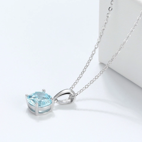Luxury 925 Sterling Silver Round Cut Colorful Zirconia Pendant Necklace For Women Elegant Geometric Constellation Jewelry