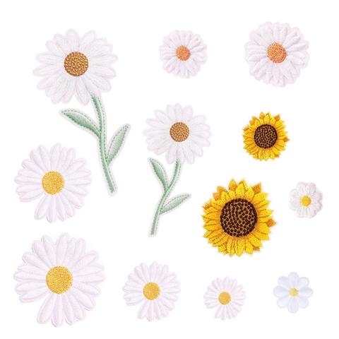 Sonnenblumen Gänseblümchen Stickerei Aufnäher Zum Aufbügeln Aufnähen Applikationen Für Kleidung Jacken Rucksäcke DIY