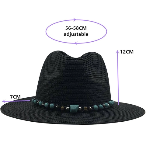 Cappello Fedora In Paglia Da Donna Con Fascia In Perline Bohémien Tesa Larga Protezione Solare Spiaggia Estate Regolabile Jazz