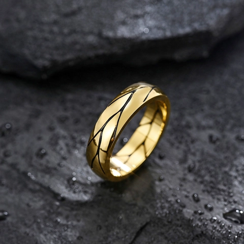 Anello Vintage in Acciaio Inossidabile con Motivo a Branche Crepate per Uomo Donna Gioielli Minimalisti Oro Argento