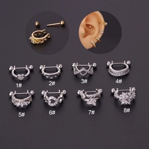 Kroon Oorkraakbeen Stud Roestvrij Staal Koper Zirkoon Dunne Staaf Piercing Barbell Sieraden Voor Vrouwen