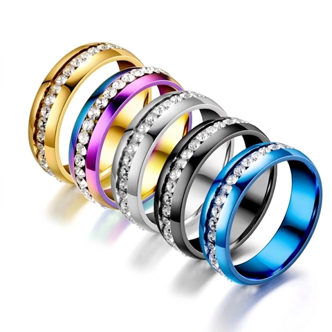 Fashion Titanium Steel Single Row Rhinestone Ring For Women Men Simple Minimalist Couple Band Ring Jewelry Anniversary Gift Finger Ring