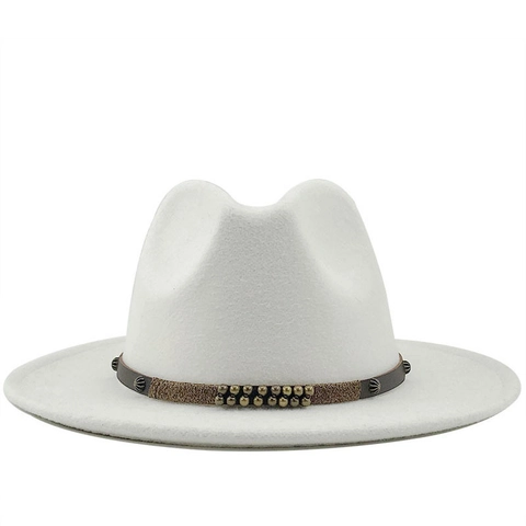 Cappello Fedora Vintage A Tesa Larga In Feltro Di Lana Con Cintura In Pelle Borchiata Stile Britannico Per Uomo Donna