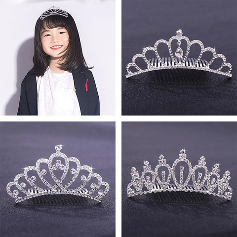 Peines Para El Cabello Corona Aleación Diamantes De Imitación Cristal Novia Boda Fiesta Princesa Niñas Plata