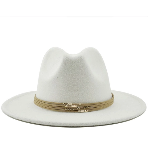 Cappello Fedora A Tesa Larga In Feltro Di Lana Jazz Cap Vintage Cordino In Camoscio Decorazione Perline In Metallo Unisex