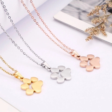 Cute Animal Paw Print Titanium Steel Jewelry Set For Women Hollow Cat Dog Claw Necklace Stud Earrings Elegant Fashion Gift