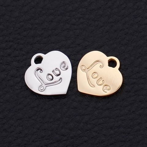 Colgante En Forma De Corazón De Acero Inoxidable Chapado En Oro De 18K Grabado Love Pulido Espejo Accesorio De Joyería DIY