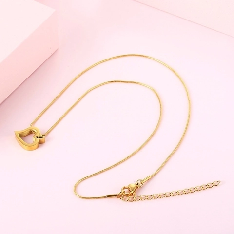 Sieradenset Slangenketting Met Hol Hart Hanger En Oorbellen Met Strik Roestvrij Staal Titanium Minimalistisch Voor Dames
