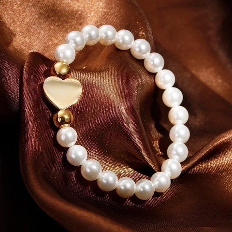 Bracciale Di Künstliche Perle Di Conchiglia Con Ciondolo A Cuore Elegante Acciaio Inossidabile 316L Gioielli Da Polso Per Donna Moda Minimalista