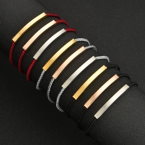 Minimalist Stainless Steel Curved Bar Braided Rope Bracelet Adjustable String Hand Chain Jewelry For Women Men Couples