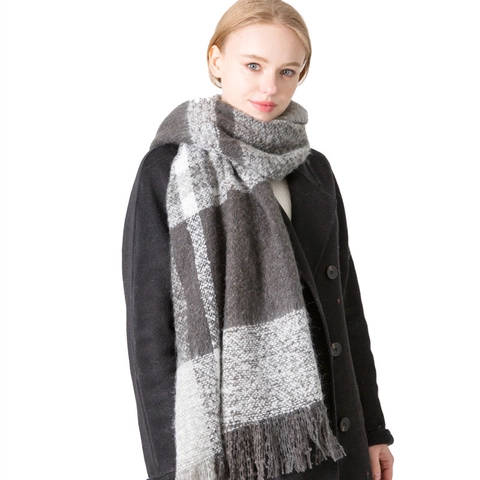 Dames Geruite Sjaal Dikke Warme Winter Sjaal Wrap Met Kwastjes Zacht Boucle Garen Gebreid Casual Buiten