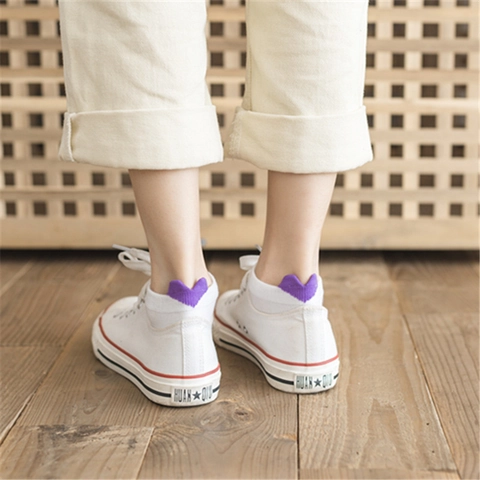 Calcetines Invisibles Para Mujer Poliéster Transpirable Corte Bajo Con Decoración De Talón En Forma De Corazón De Colores Estilo Simple