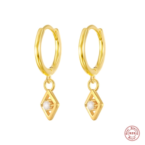 Orecchini a Cerchio Rombo Geometrico in Argento Sterling 925 per Donna Oro Argento Zirconia Intarsiata Minimalista Gioielli Moda