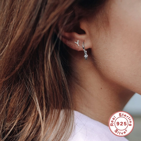 Orecchini a Cerchio Rombo Geometrico in Argento Sterling 925 per Donna Oro Argento Zirconia Intarsiata Minimalista Gioielli Moda