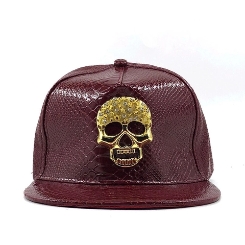 Baseballkappe Aus Kunstleder Mit Schlangenmuster Metallschädel Straßsteinen Nieten Hip Hop Snapback Hut Unisex